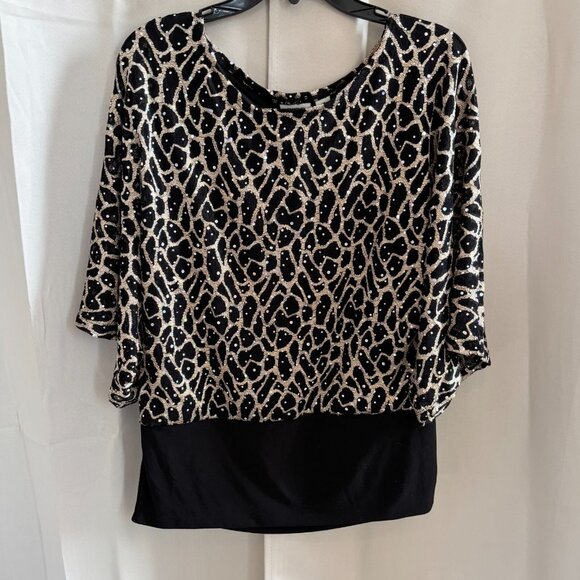 Vtg Cato Womens Top Large Gold Sequins Lace Sheer Retro Disco Rave Elegant 18117 - Picture 1 of 8